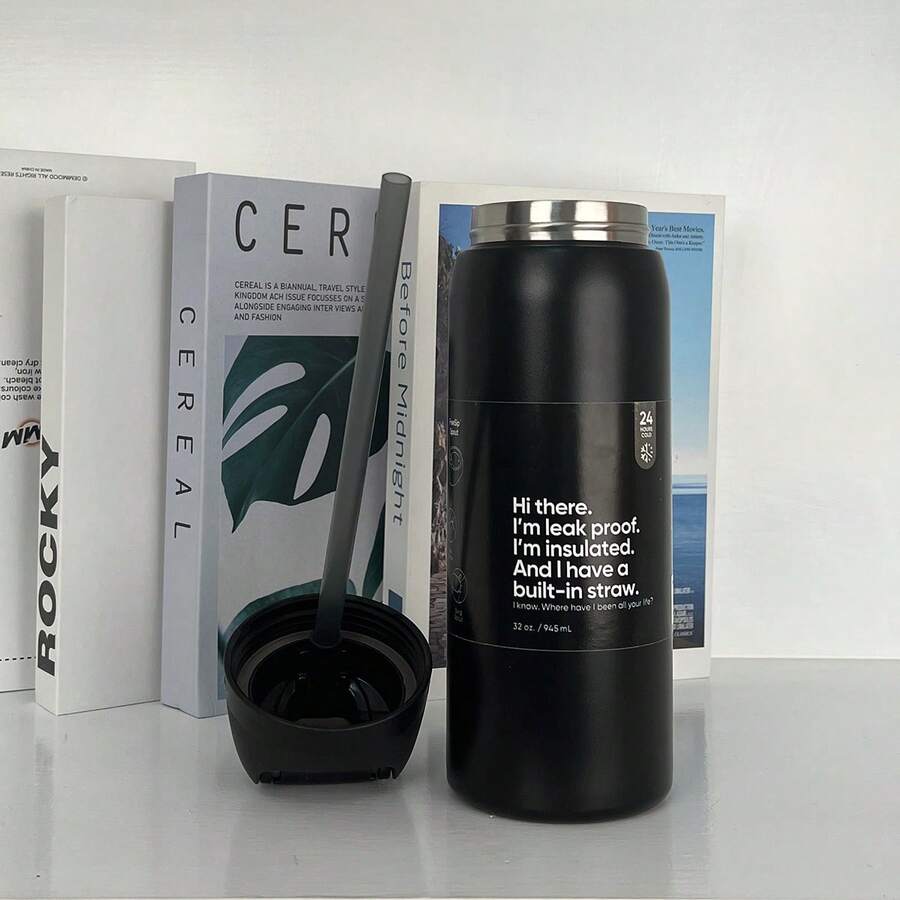 OWALAFreeSip   32oz Straw Insulated Water Bottle Double-Layer Stainless Steel Vacuum Thermal Mug For Sport And Travel - Very Very Drak-32oz - View 1