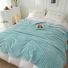 1pc Striped Plaid Fleece Blanket, Soft Warm Flannel Throw Blanket For Bed, Sofa, Office Nap, Air Conditioning - Pastel Green - View 3