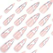 Press On Nails Long Stiletto Fake Nails Sliver Chrome Glue On Nails Y2k Acrylic Nails 24Pcs Almond Manicure Stick On Artificial Nails - 多色4 - 查看 4