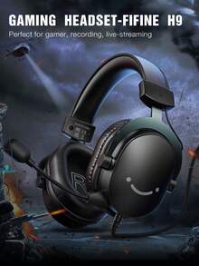 AmpliGame PC Gaming Headset, USB Headset With 7.1 Surround Sound, Detachable Microphone, Control Box, 3.5mm Headphones Jack, Over-Ear Wired Headphones ForComputer Switch, Black-FIFINE H9 - Black - View 2