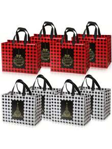 8 Stücke, große Weihnachtsgeschenktaschen, wiederverwendbare Tragetaschen mit Griffen, Nicht-gewebte Weihnachts-Einkaufstaschen für Feiertage und Weihnachten