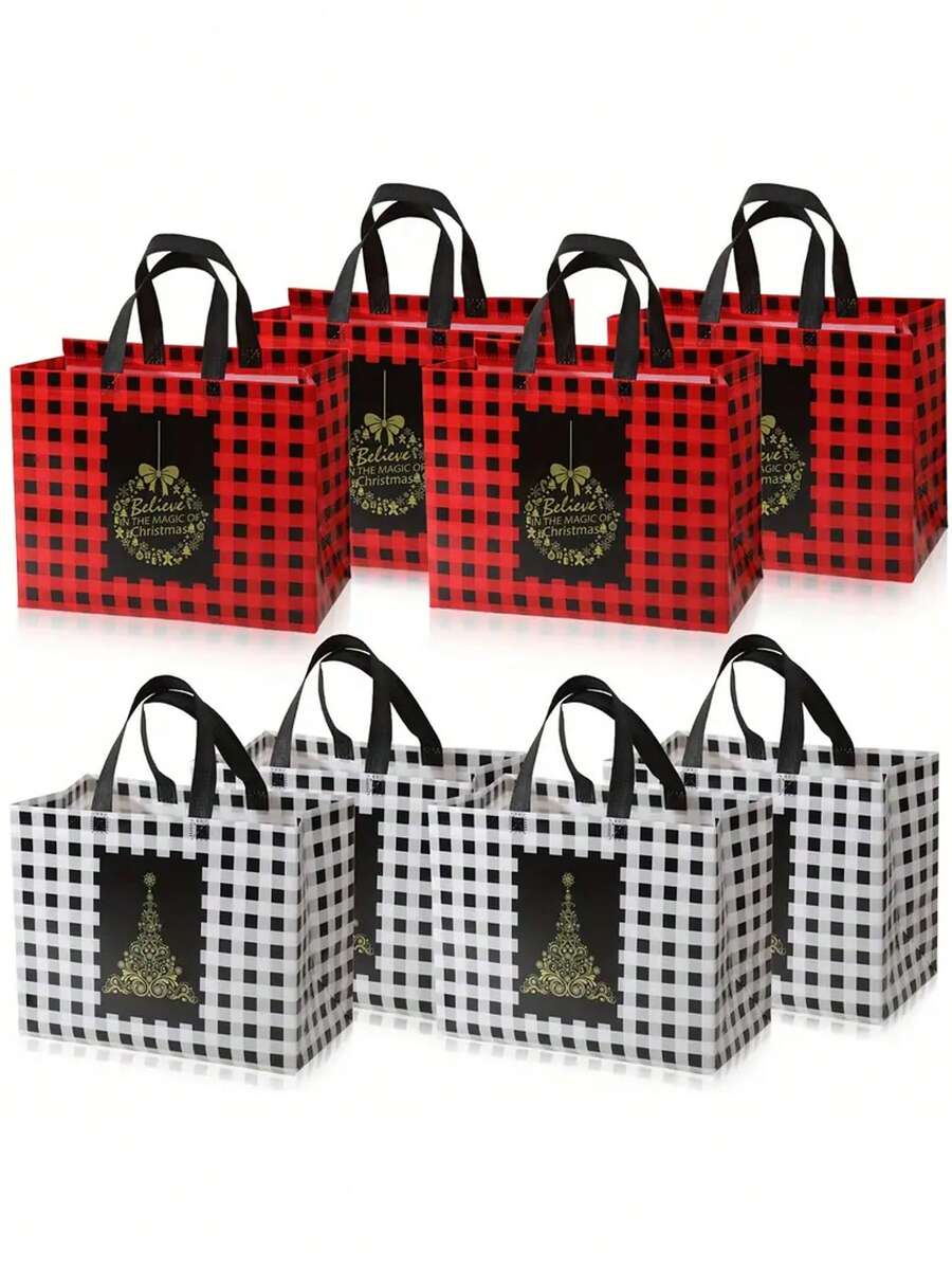 8 Stücke, große Weihnachtsgeschenktaschen, wiederverwendbare Tragetaschen mit Griffen, Nicht-gewebte Weihnachts-Einkaufstaschen für Feiertage und Weihnachten