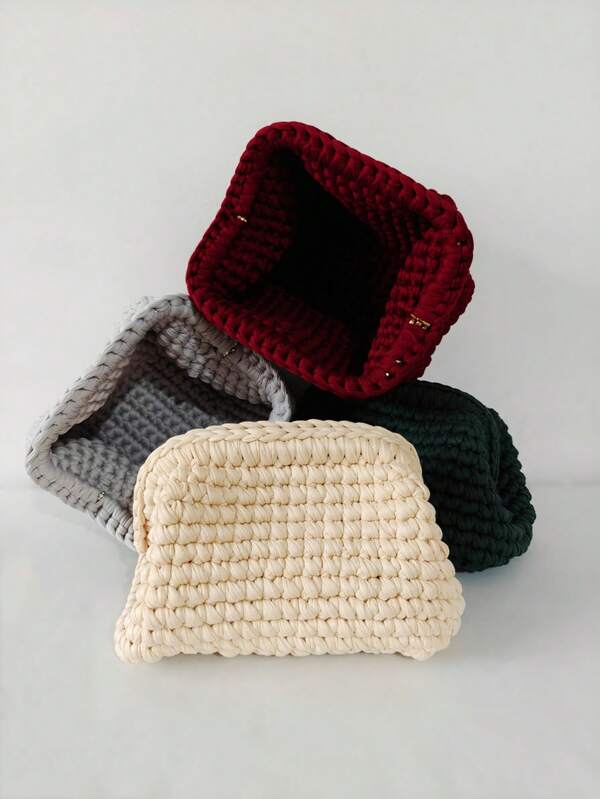 New Hand-Woven Clutch Bag Cloud Bag Crochet Bag Solid Color Makeup Bag