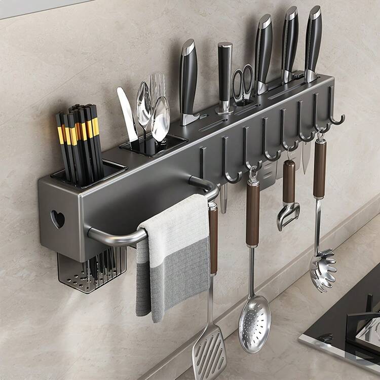 1pc No Drill Kitchen Knife Fork Spoon Rack, Wall Mounted Draining Cutlery Utensil Holder, Multi-Function Knife Chopstick Storage Organizer, Suitable For Kitchen Knives, Spoons, Forks, Spatulas - Multicolor - View 11