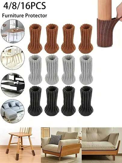 4pcs Knitted Table Leg Socks, Protect Your Floors And Furniture, Fabric Table And Chair Leg Socks, High Elastic Floor Protector Non-Slip Chair Leg Foot Socks Furniture Cover Set, Suitable For Diameter, Scratch-Resistant & Noise-Reducing Pads For Dining Chairs, Stools, Desks & Tables, Must-Have Home Decor Accessory For Apartments, Offices, Cafes & Restaurants