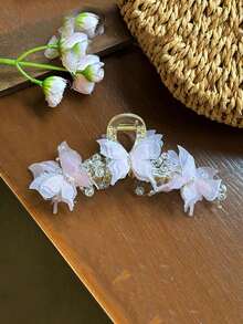 1 pieza Clip de pelo grande con lazo y perlas falsas de color blanco para peinados recogidos, accesorios de pelo para mujer para vacaciones y atuendos de mujer