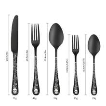 5/20/30pcs Gothic Design Cutlery Service For 4/6, Premium Stainless Steel Flatware Includes Spoon Fork And Knife, Cool Silverware With Skull&Rose Pattern, Mirror Polished, Nice Gift For Dark&Rock Lover//Birthday ,Kitchen,Christmas Gift,School Supplies - màu đen - Xem 10