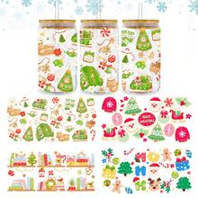 Christmas Cute Santa Gingerbread Cookie Gift Cozy Christmas UV Dtf Wraps For 16 Oz Glass Can Cup, Bookish Christmas Bookshelf Uv Dtf Cup Wraps For Glass Cup Bottle Tumbler Mug, Ho Ho Ho Cozy Christmas Winter Aesthetic Waterproof Uvdtf Cup Wraps For Laptop Diy Craft Decorations, Uv Dtf Decals Water Bottle Stickers