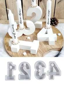 4 件套硅胶模具，适用于数字 1 2 3 4 烛台、现代节日降临节花环数字铸造模具、DIY 石膏水泥树脂硅胶模具、餐桌装饰中心摆件 - 白色 - 查看 11