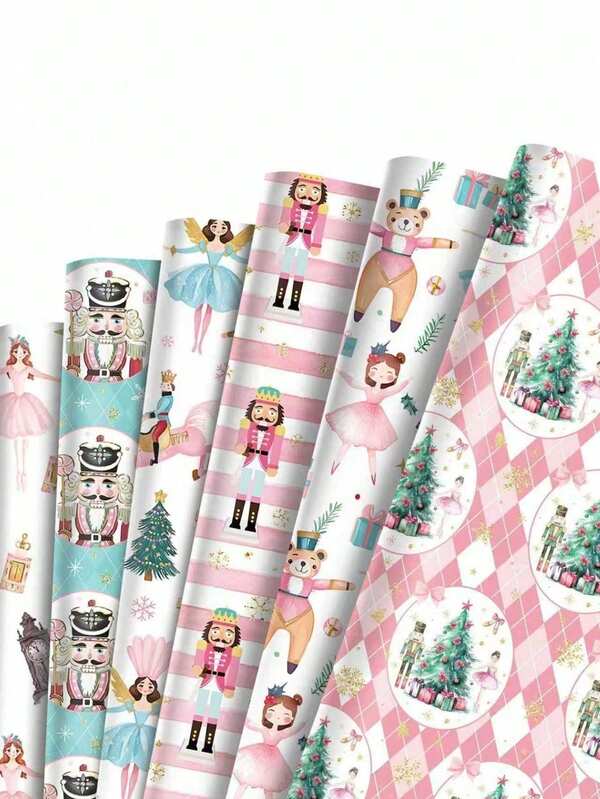 12Pcs Cute Classic Nutcracker Printed Gift Wrapping Paper, Festive Christmas Themed Paper With Holiday Elements, Premium Thick Wrapping Sheets For Xmas Gift Packaging, Family Gathering Presents, Party Favor Wrapping & Holiday Celebration Decorations