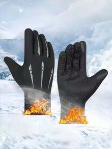 1 Pair Windproof Waterproof Thermal Lined Warm Motorcycle Winter Gloves, Suitable For Cycling, Skiing, Outdoor Sports In Autumn/Winter, Great Christmas Gift For Family And Friends - Grey - View 9