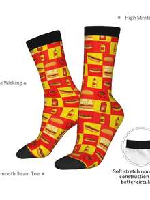 1 Pair Retro Life Is Better With Hot Dogs (1) For Men & Women 3D Digital Printed Athletic Socks, All-Season Comfort For Fitness, Hiking, Travel & Casual Attire Matching Couple Gift For Birthdays, Weddings, Mothers Day - 黑色 - 查看 7