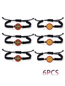 6PCS/24PCS San Benito Bracelet Handmade Red Black Knot String Bracelet Adjustable Medal Rosary Bracelet Luck Braided Bracelet Benedictine Serenity Blessing Friendship Bracelet Gift For MOM Women Men - Braided Bracelet - View 4