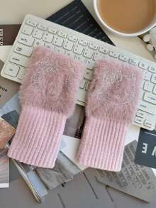 Sanrio Cute Kitty Cat Plush Half Finger Gloves For Women, Thick Warm Cycling Writing Wrist Gloves For Winter Thanksgiving Christmas Winter Holiday Outfit Women+Winter Gear+Gloves Bear+Christmas