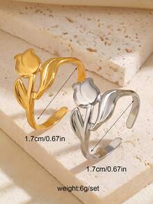 1pc Stainless Steel Minimalist Floral Tulip Design Ring, Suitable For Women's Daily Wear