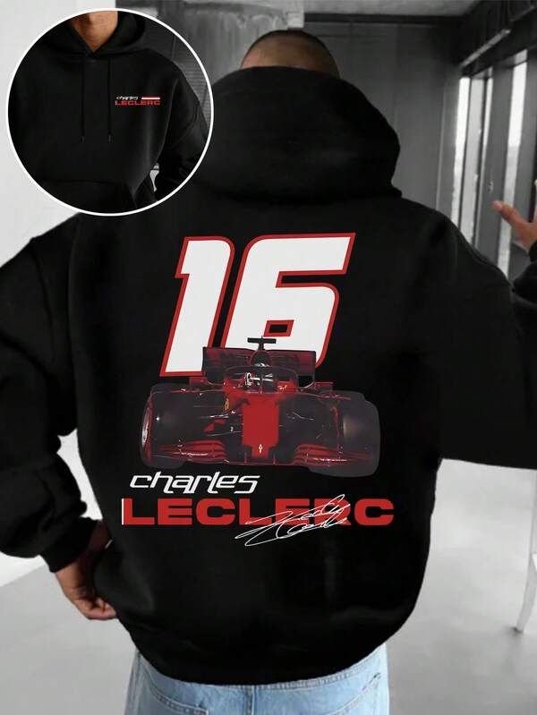 Men's Fleece Hoodie With Racing Element Print, Street Style, Autumn/Winter