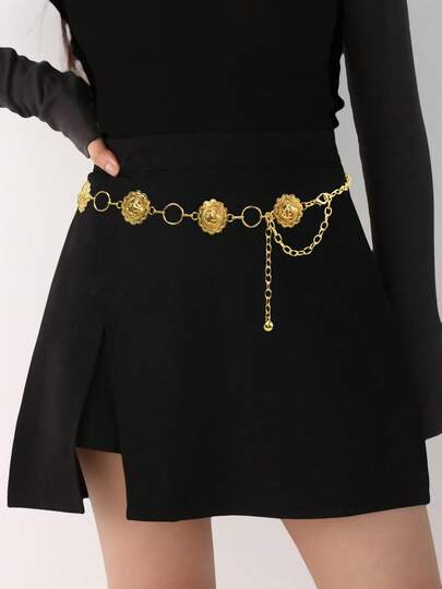 Gothic Style Heart-Shaped Gold Waist Belt/Chain/Belt/Body Chain, Suitable For Daily Wear, Parties, Concerts, Beach Vacations, Halloween Costumes, Women