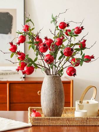 1支/5支仿真石榴枝，逼真水果枝，适用于秋收、感恩节、万圣节、季节性婚礼和家居装饰
