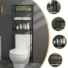 1 3-Layer Toilet Storage Cabinet - Space-Saving, Easy To Assemble Without Drilling, Suitable For Bathroom Supplies, With Anti-Rust Metal Frame And Plastic Partition, Perfect For Storing Toiletries, Towels And Decorations, Modern Bathroom Organizer; Durable Structure, Shower Basket - trắng - Xem 7