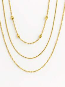 Unisex Stainless Steel Layered Twisted Chain Necklace Minimalist Fashion Jewelry - Vàng - Xem 5