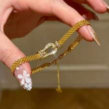 1 chiếc vòng tay dây satin đính đá hình móng ngựa kiểu cổ điển, trang sức tối giản dành cho nữ. - Vòng tay khóa móng ngựa - Xem 4