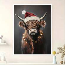 1 Peça Impressão de Arte de Vaca das Terras Altas com Chapéu de Papai Noel, Arte de Parede de Feriado Rústica e Fazenda, Decoração de Parede Dark Academia, Arte de Parede de Natal Vintage de Lontra com Chapéu de Papai Noel, Decoração de Feriado Rústica de Animal Dark Academia, Arte de Parede de Natal, Decoração de Quarto, Decoração de Sala de Estar