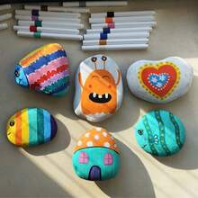 10pcs Flat Painting Stones, Painted Pebbles, Drawing Stones, Crafts Flat Pebbles, Decorative Stones Natural Stones, White Smooth Large Pebbles, Yard And Garden Decor - Outdoor And Garden Supplies 1.18-3.15 Inches - Multicolor - View 10