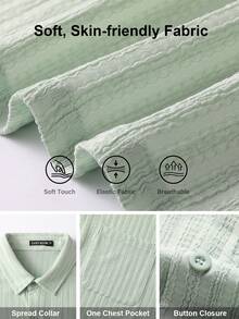 Men's Summer Casual Wave Shape Textured Short Sleeve Shirt - Mint Green - View 6
