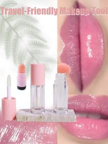 2件套，1支唇刷，1个唇彩瓶，指腹唇刷，便携式唇膜唇膏刷，专业光晕染遮瑕刷，美妆工具，唇彩刷，唇泥刷，6毫米大号刷杆，圆形唇彩管，旅行必备唇膏管，旅行必备唇釉空管，装瓶瓶罐罐，女士化妆品配件，便宜，圣诞礼物，化妆品，化妆工具，便宜货，礼物，女士礼物，圣诞礼物