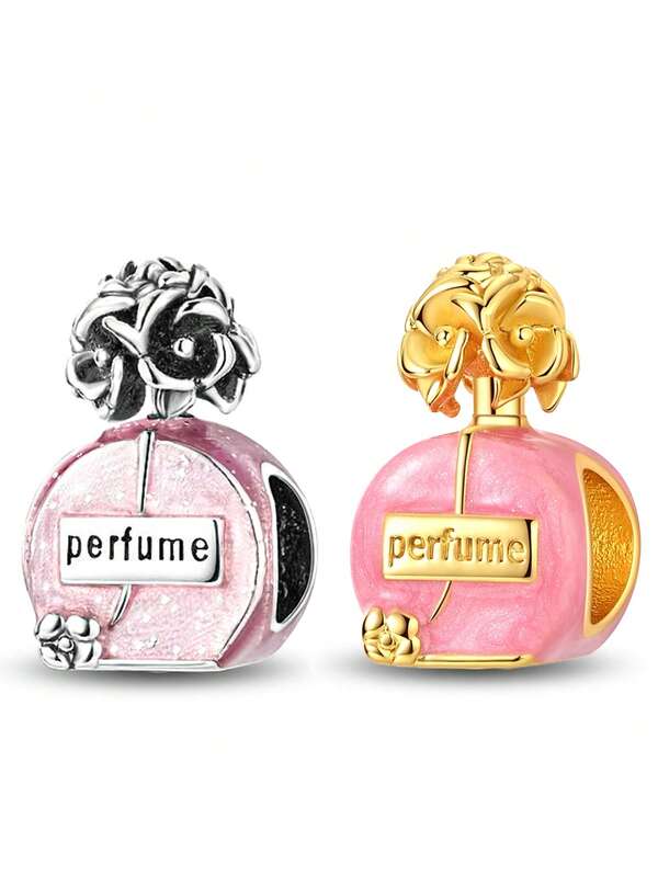 PARCOM S925 Silver-Plated Gold Camellia Perfume Charm Series Fashionable And Charming New Design, Suitable For Original Bracelets Or Bracelets And Necklaces DIY Jewelry Making, Can Be Used As Birthday, Festival Perfect Jewelry Bracelet Ornaments, Gifts