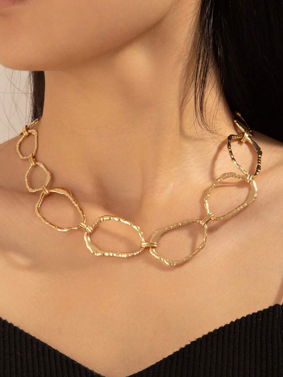 几何圆圈拼接链条项链，高端时尚小众锁骨链 - A - 查看 1