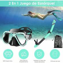 VIESS Gafas de Snorkel, Juego de esnórquel, Snorkel Anti Fugas, Juego deáscara Vista panorámica 180°, Vidrio Templado Anti empañamiento con Tapones para oído, Ideales para Snorkeling, - VERDE - Ver 12