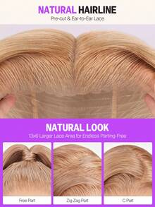 MEGALOOK 升级版 13x6 Three-Go™ 奶茶棕色蕾丝前假发，柔顺直发，带抽绳，100% 真人发，预剪预拔，18-26 英寸金色蕾丝前假发，适合日常佩戴，无需胶水，掉发极少，经久耐用 - 是万圣节、婚礼、圣诞派对、度假、返校、约会之夜和商务女性的理想之选 - S613/Yellow - 查看 7