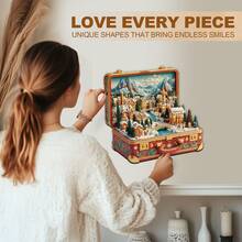 Suitcase Scenery-Christmas Wooden Puzzle, Asymmetrical Animal Shaped Wooden Jigsaw Puzzle Toy, Unique Party Game Gift, Decorative Art Painting, Tabletop Magic Puzzle, Creative Children's Educational Puzzle, Holiday Gift, Adult Wooden Puzzle, Christmas Gift, Back To School Gift, Birthday Gift (2D Puzzle)