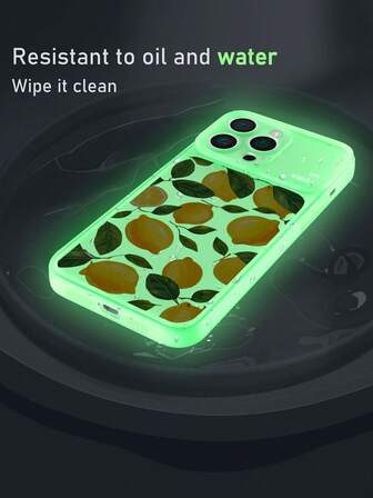 1pc Luminous Matte White Transparent TPU Dried Flower & Lemon Pattern Shockproof Phone Case/Glow-In-The-Dark Phone Case/Fluorescent Phone Case/Interesting Phone Case, Suitable For IPhone, Android, OPPO, 15 Pro Max, 16 Pro Max, A52 4G, A31 4G, A23, Redmi Note 11 Pro 4G, Redmi Note 12 4G, OPPO A54, A14, A54