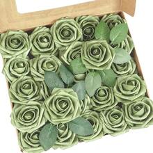 5/10/15/20/25/30支装人造泡沫玫瑰带茎，逼真仙女绿玫瑰，适用于DIY婚礼花束、新娘送礼会中心装饰、绿色花卉装饰、家居装饰（OPP袋包装，无包装盒） - 彩色 - 查看 16