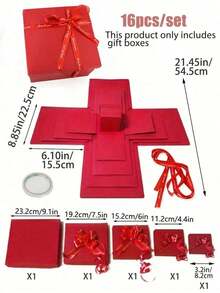 16pcs/Set Red/Blue Explosion Gift Box Set Surprise Gift Photo Box Creative DIY Scrapbooking Picture Album Accessories Snacks Gift Couple Gifts For Birthday Proposals Valentine's Day,Father's Day,Graduation Party Storage Box Mistery Box Mystery Box Birthdays JKTY Presents Bridal Gifts