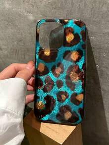 1pc Blue Leopard Print New Glacier Foil Case Gradient IMD Dual-Layer TPU Shockproof Phone Case Protective Cover Suitable For IPhone 11/12/13/14/15/16/Pro Max