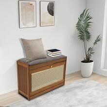 Shoe Storage Bench, Bamboo Entryway Bench, 2-Tier Shoe Rack, 27.5*9.4*17.3in Shoe Organizer With Padded Seat Cushion For Entryway Living Room Bedroom, Holds Up To 220.5 Lbs, Brown, Simple Assembly