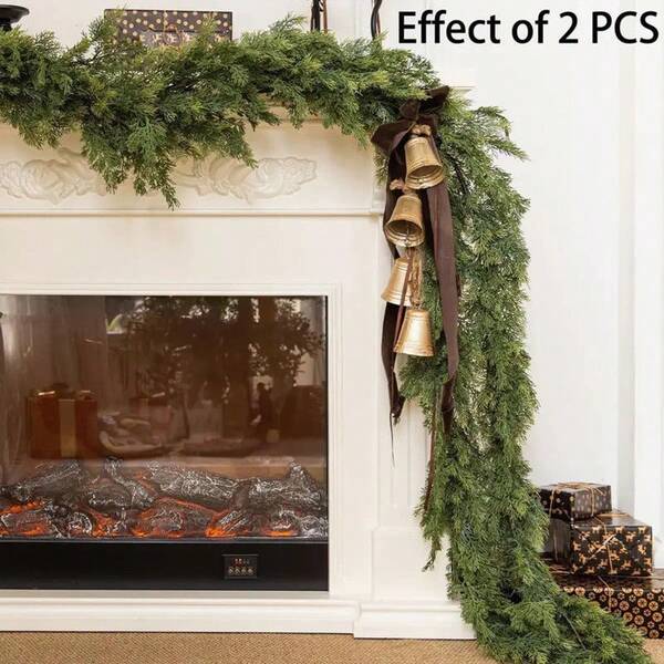 Künstlicher Weihnachtsgirlande - Tannengreenery Girlande für Kaminsims, Kamin, Haustür, Treppe, Wand, Tisch Mittelstück Dekoration, realistischer Zeder Zypresse Girlande für Innen- und Außenbereich Feiertags-Party Weihnachtsdekoration, Heimdekoration, Raumdekoration, DIY Kranz