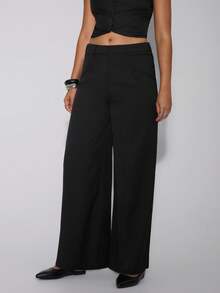 TypaGal High-Waisted Belted Wide Leg Pants, Perfect For Leisure,Ladies Spring/Fall Casual Button,Pocket,Zipper Natural Straight Leg,Wide Leg Long Black Loose Women Pants,Casual Daily Wear Fall Autumn Winter Casual Sporty Chic Modern Going Out Elegant Basic