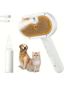 3-In-1 Pet Steam Brush - Steam Fur Remover & Grooming - Water Brush For Long & Short Haired Pets - Spray Fur Brush - White - View 1