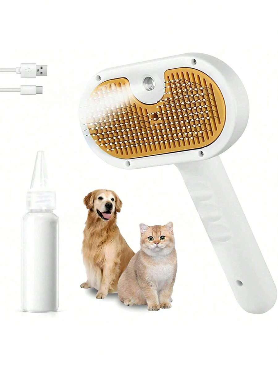 3-In-1 Pet Steam Brush - Steam Fur Remover & Grooming - Water Brush For Long & Short Haired Pets - Spray Fur Brush - White - View 1