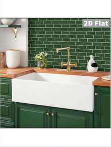 1/10/30pcs Green Brick Pattern Imitation Tile Self-Adhesive Wall Stickers, Peel And Stick Wall Tile, Waterproof Wallpaper For Living Room Kitchen Backsplash Bathroom Home,Zellige Style - Green - View 3
