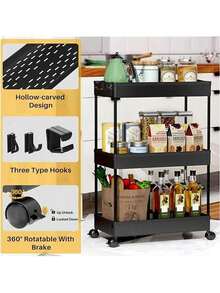 Carrito Organizador de Baño y Cocina, 3 Niveles, Estructura Resistente y Elegante - Negro - Ver 3