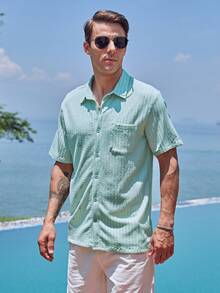 Men's Summer Casual Wave Shape Textured Short Sleeve Shirt - Mint Green - View 1