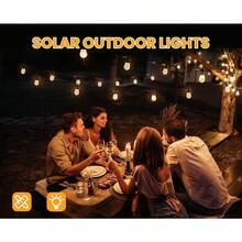 34FTSolar String Lights Outdoor Waterproof, Solar Powered Patio Light With 15 Dimmable S14 Edison Bulbs Shatterproof & Remote Control, Solar String Lights For Outside Garden Backyard - 暖白色 - 查看 4