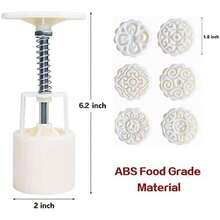 Mooncake Mold With 6 Stamps,Mid-Autumn Festival Hand-Pressure Flower Moon Cake Mould 50g DIY Decoration Mooncake Press Molds - 圓形的 - 查看 4