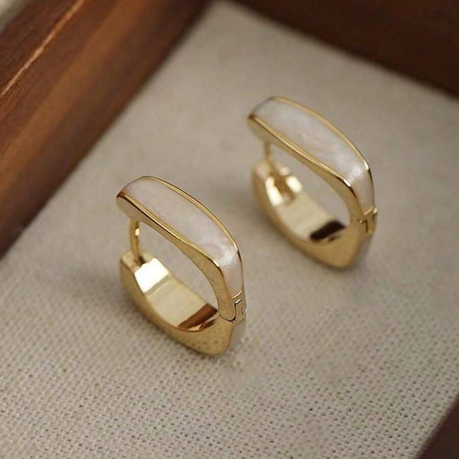 1 Pair Minimalist Luxurious Everyday Versatile Geometric Fashion Women Hoop Earrings, Suitable For Parties - Nhiều màu - Xem 1