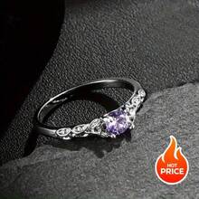 Hypoallergenic, Retro & Exquisite Silvery Carved Purple Gem Ring, For Daily Wear, Valentine's Day Gift For Girlfriend, Claim My Daily Gift, Local Warehouse, - bạc - Xem 2